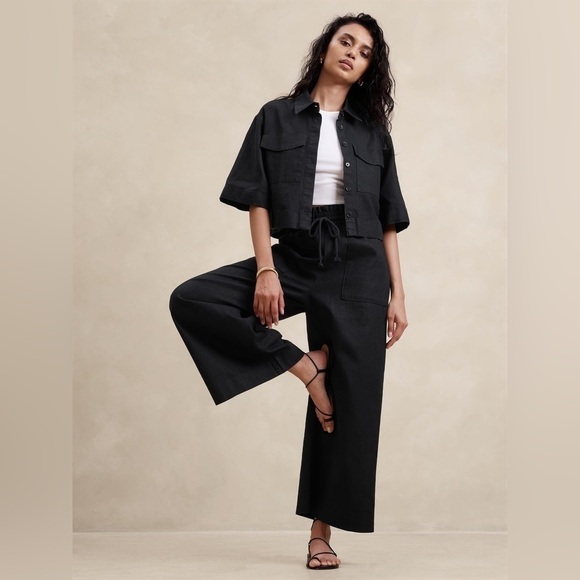 NWT! Banana Republic Black Hemp-Cotton Wide-Leg Paperbag Pant - Multiple Sizes🧡 - Picture 1 of 7